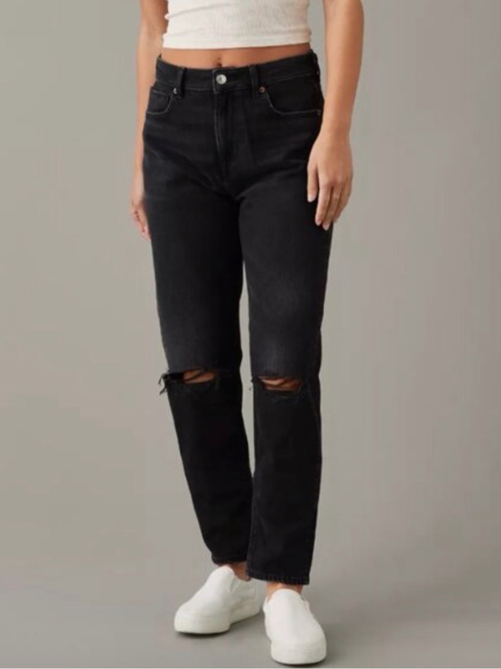 American Eagle Strigid Black Ripped Distressed Jeans 00 Short